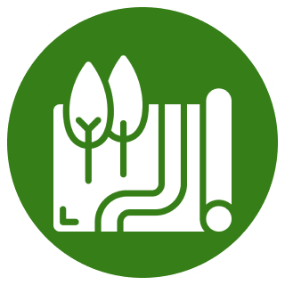 Green landscape design icon with trees.